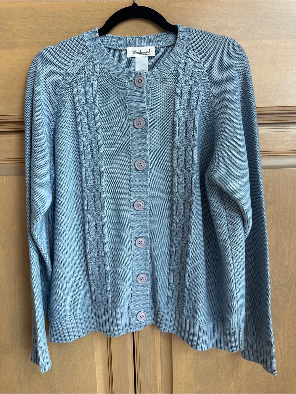 Vintage Westbound Light Blue Cable-Front Button Cardigan